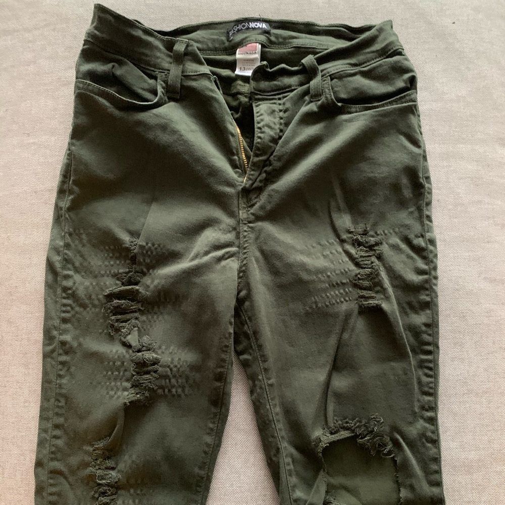 Fashion Nova "Glistening Jeans" - Olive 13